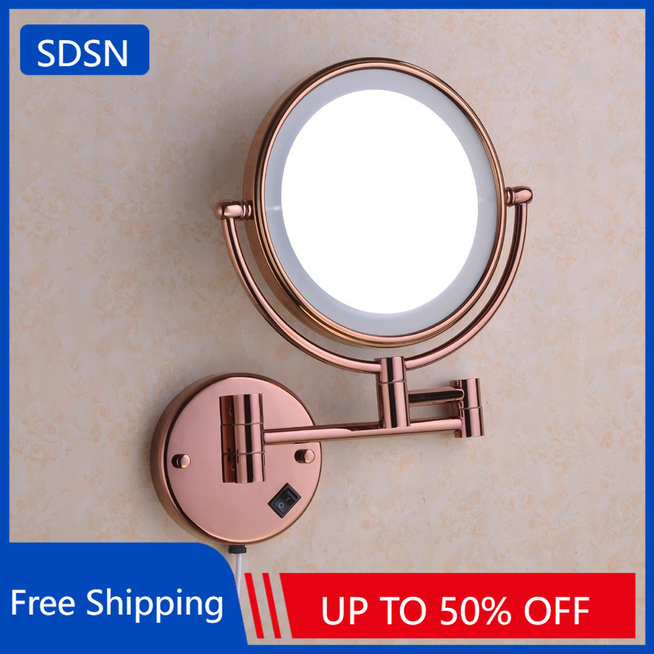 Smart Home Retrofit - Rose Gold Led Folding Bathroom Mirror
