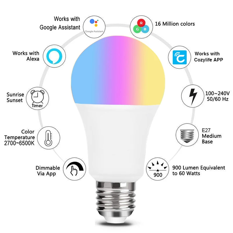 9W WiFi Homekit Light Lamp E27 - Alexa Compatible Bulb 评论和价格