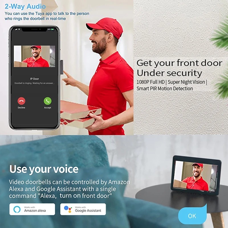 Tuya 1080P Wifi Video Doorbell - Smart Home Video Doorbell App 评论和价格