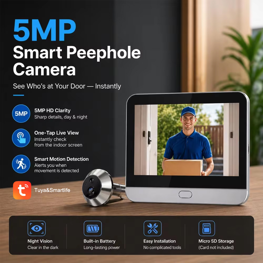 Smart 5MP Audio Record Peephol - Smart Home Video Doorbell App 评论和价格